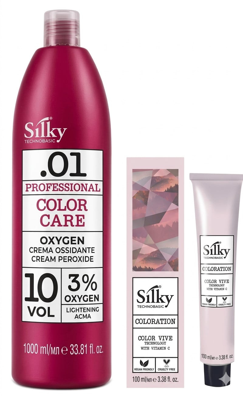 Saç boyası Silky Color № 5.0 100 ml + oksidant Silky Color 10 Vol 3% 1000 ml